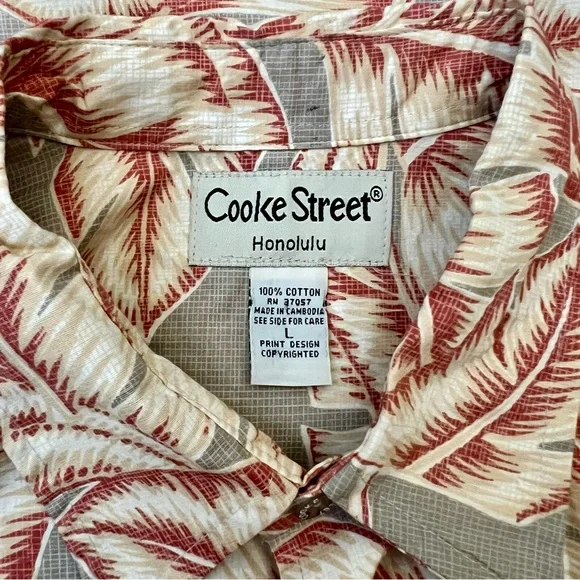 Cooke Street Honolulu Palm Leaves Short Sleeve Button Up Shirt Men’s Size L - Picture 10 of 11